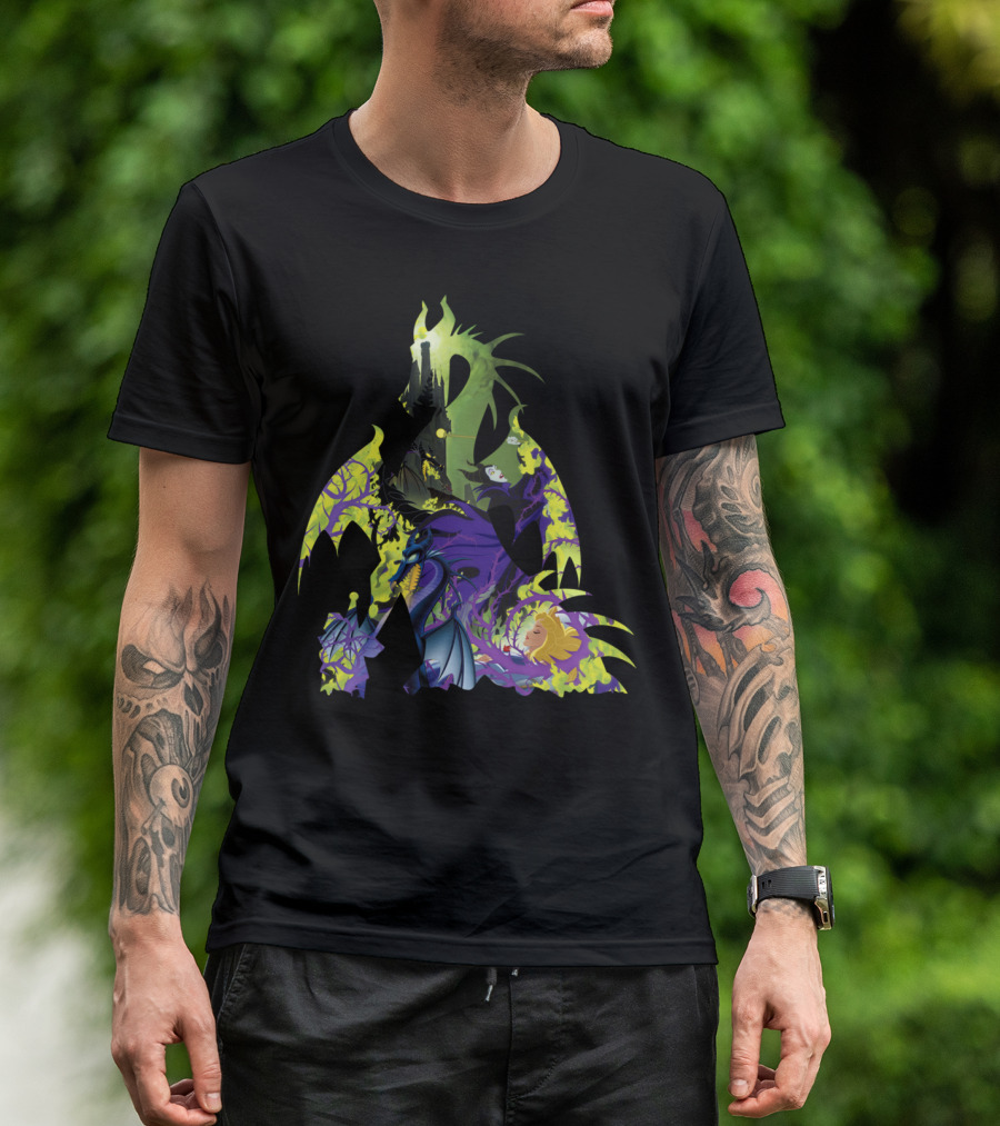 Maleficent Dragon With Enchanted Castle And Sleeping Princess In Forest T-Shirt