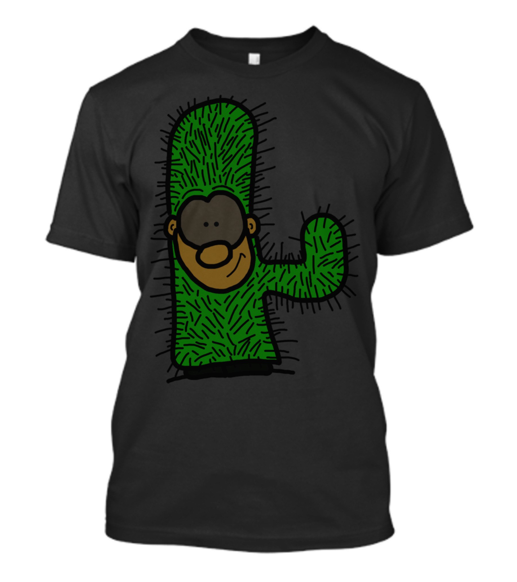 Cactus Guy Cartoon Character Green Fuzzy T-Shirt