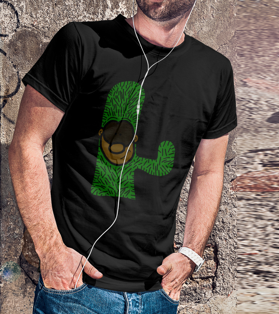 Cactus Guy Cartoon Character Green Fuzzy T-Shirt