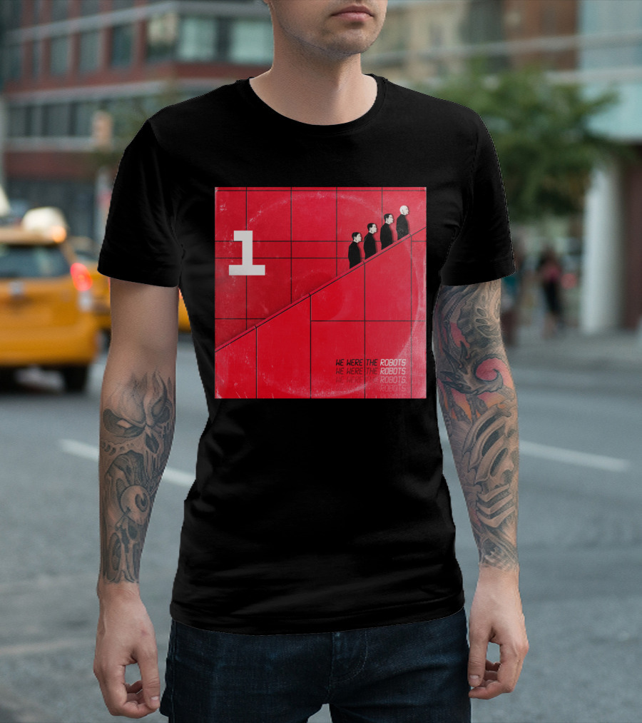 We Were The Robots Red Album Cover with Number One and Human Figures T-Shirt