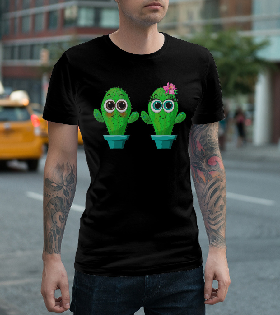 Cactus Love with Cute Flower and Big Eyes T-Shirt