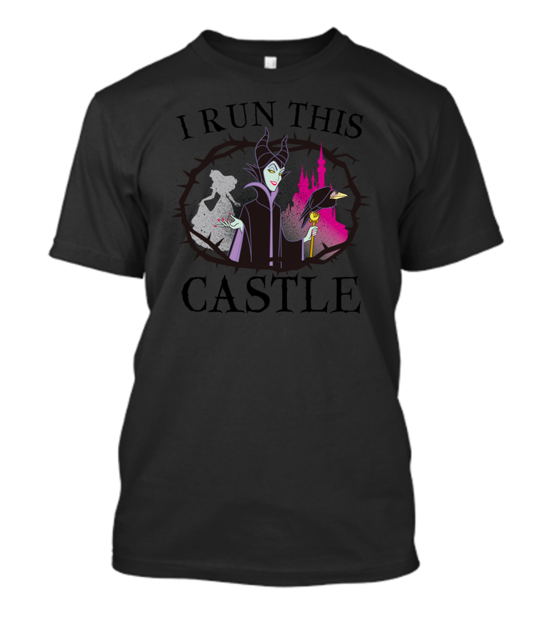 I Run This Castle Maleficent Thorn Crown Pink Castle T-Shirt