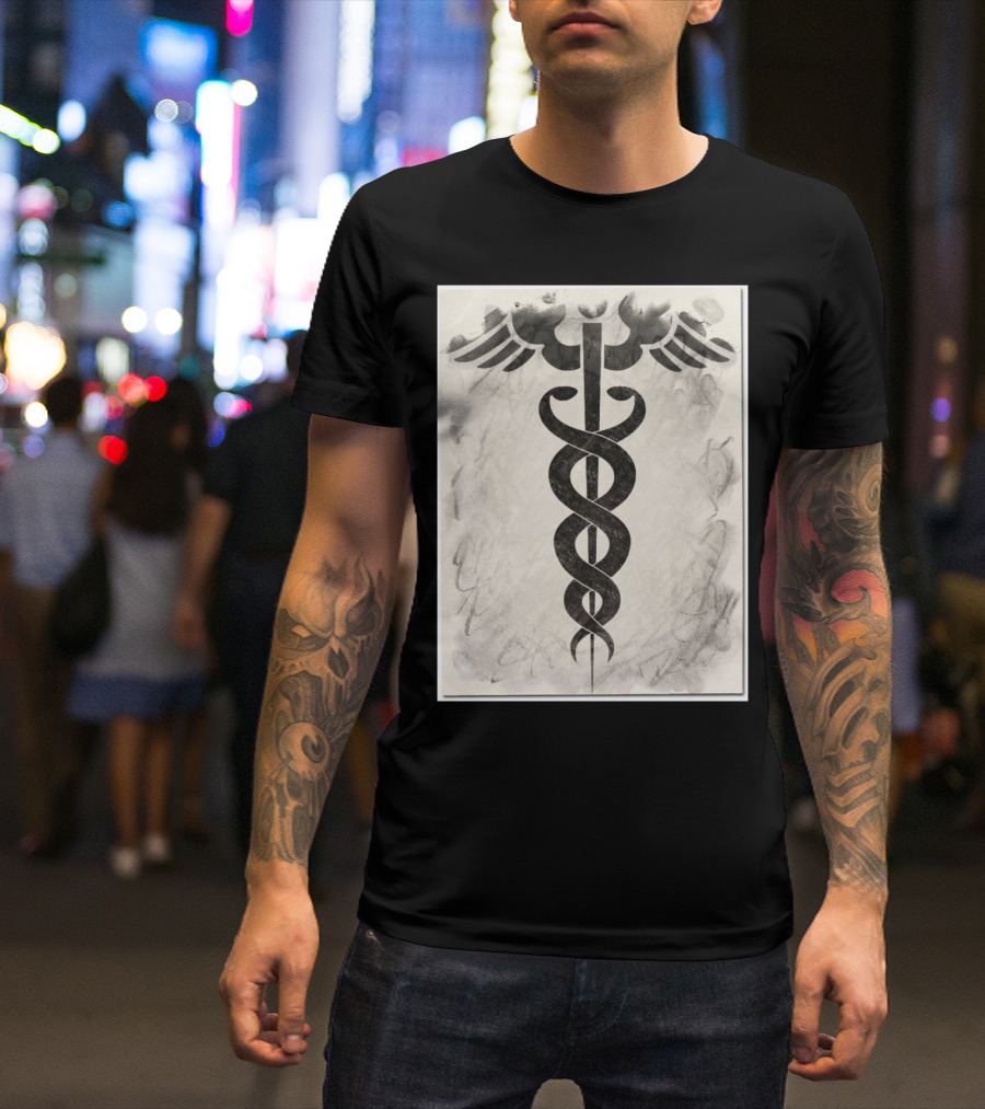 Caduceus Symbol With Winged Staff And Twisting Serpents T-Shirt