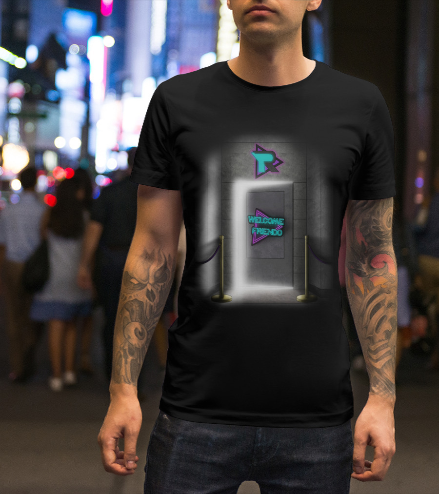 Welcome Friendo Neon Doorway Portal R T-Shirt