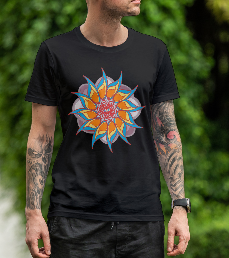 Mandala Flower Blue Fire Burst Floral T-Shirt