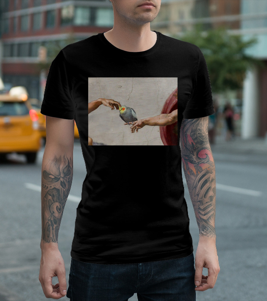 Creation Of Adam With Cockatiel Scritching T-Shirt