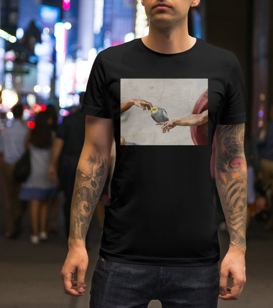 Creation Of Adam With Cockatiel Scritching T-Shirt