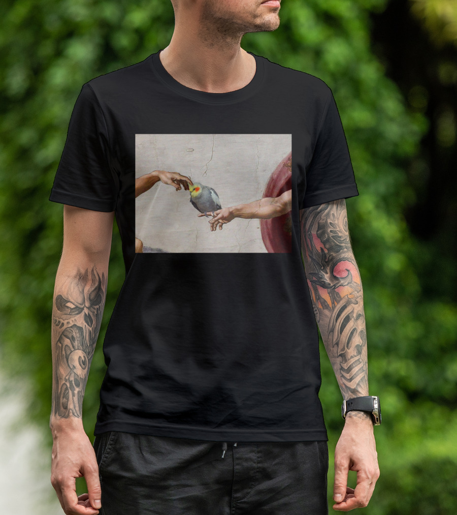 Creation Of Adam With Cockatiel Scritching T-Shirt