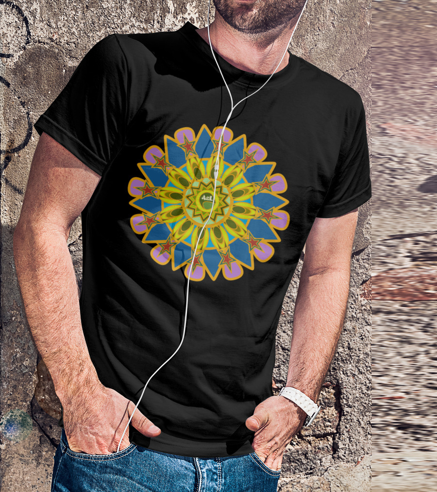 Mandala Start Green AGL Starburst Pattern Retro T-Shirt