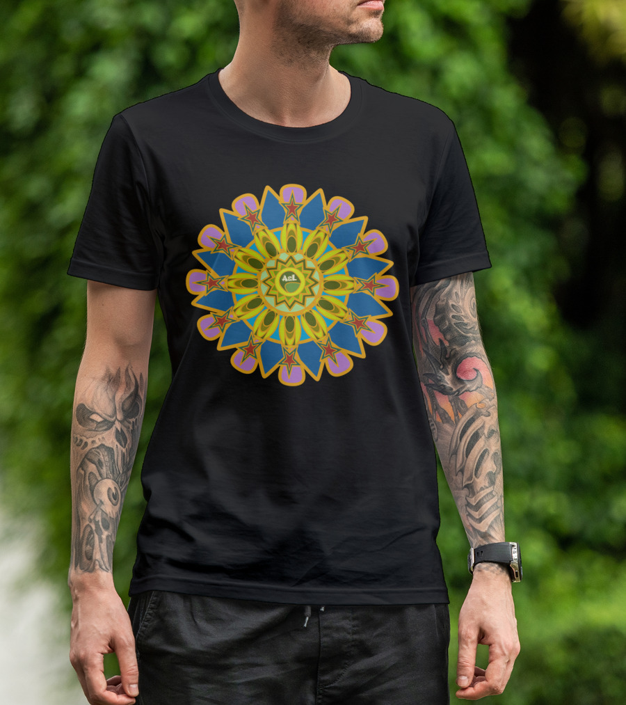 Mandala Start Green AGL Starburst Pattern Retro T-Shirt
