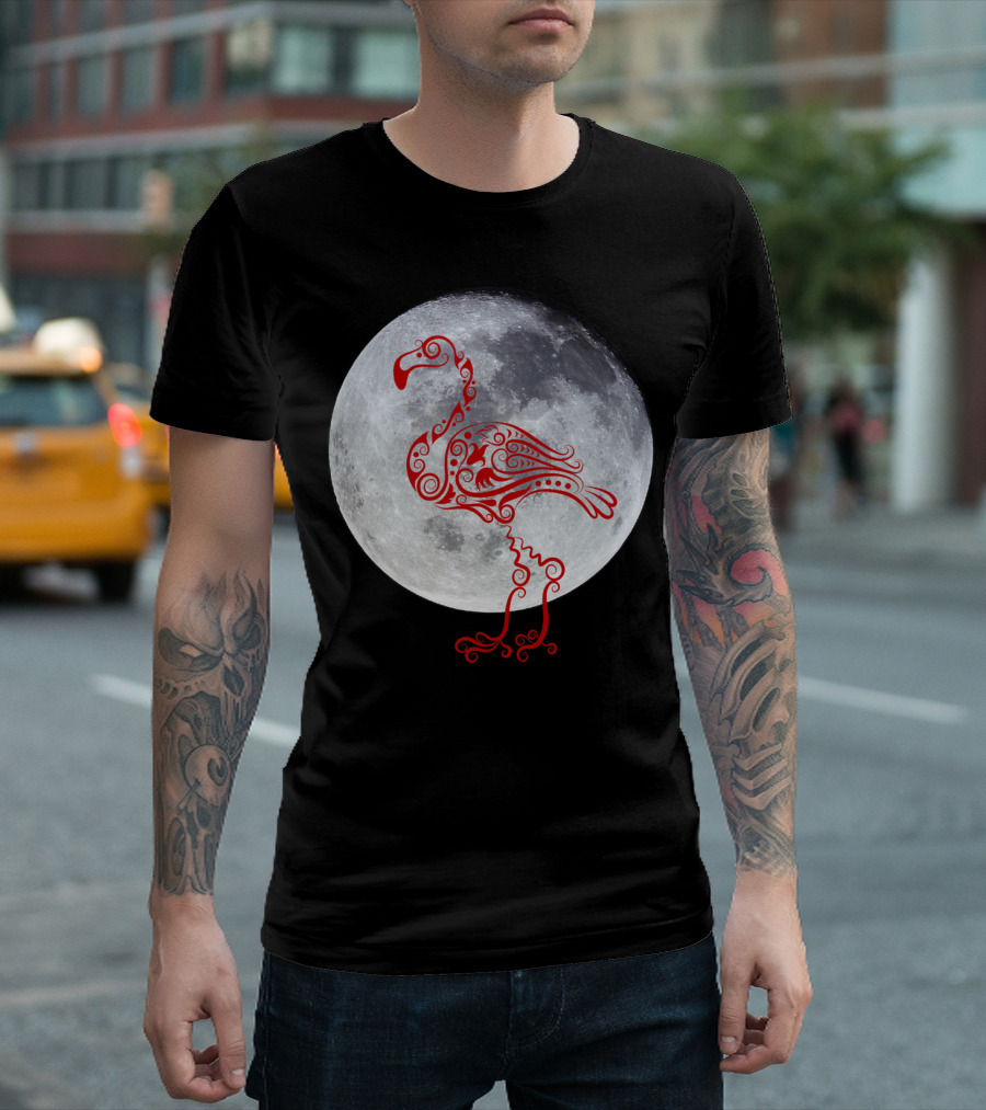 Moonlit Ornate Flamingo In Front Of The Moon T-Shirt