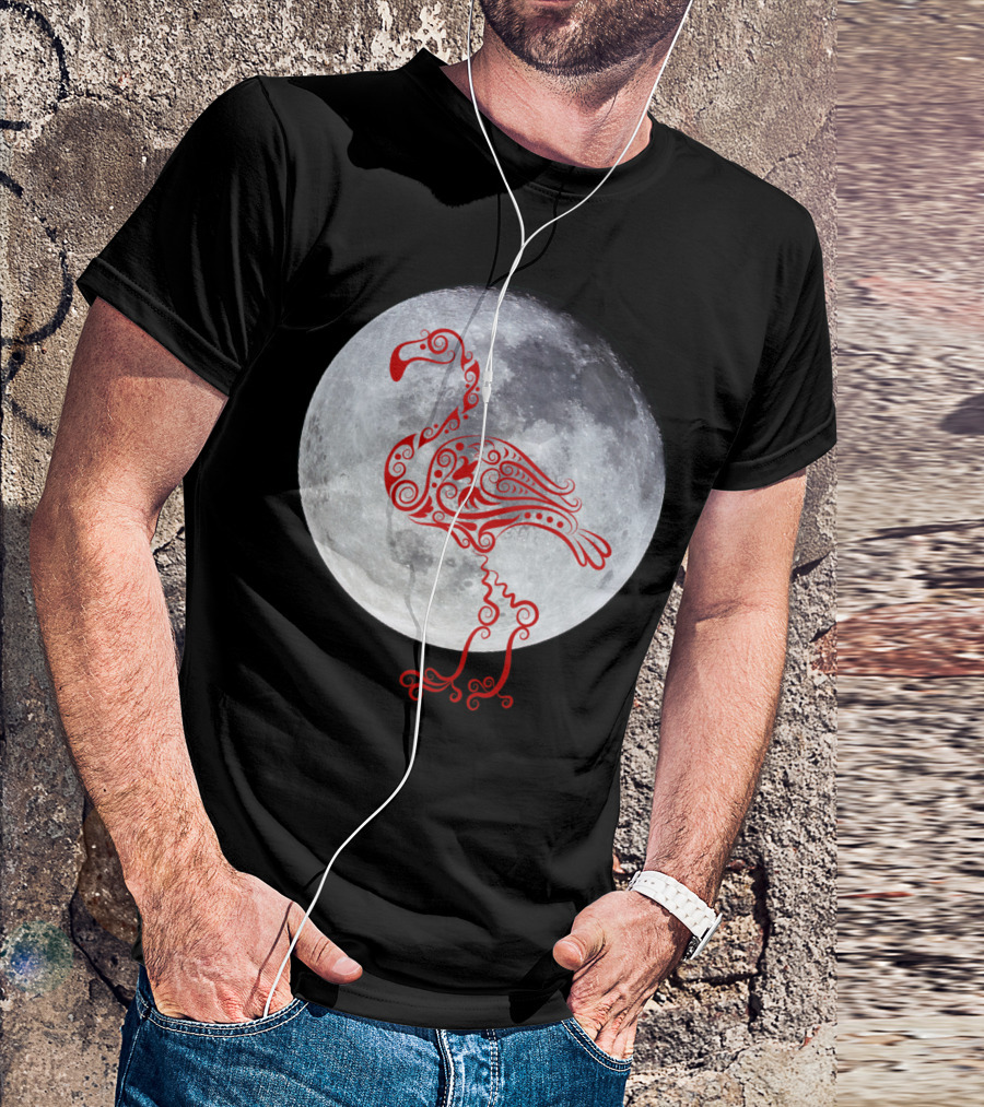 Moonlit Ornate Flamingo In Front Of The Moon T-Shirt