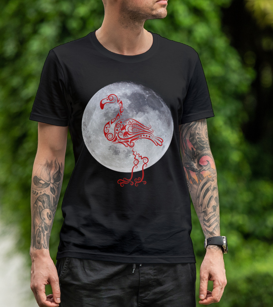 Moonlit Ornate Flamingo In Front Of The Moon T-Shirt