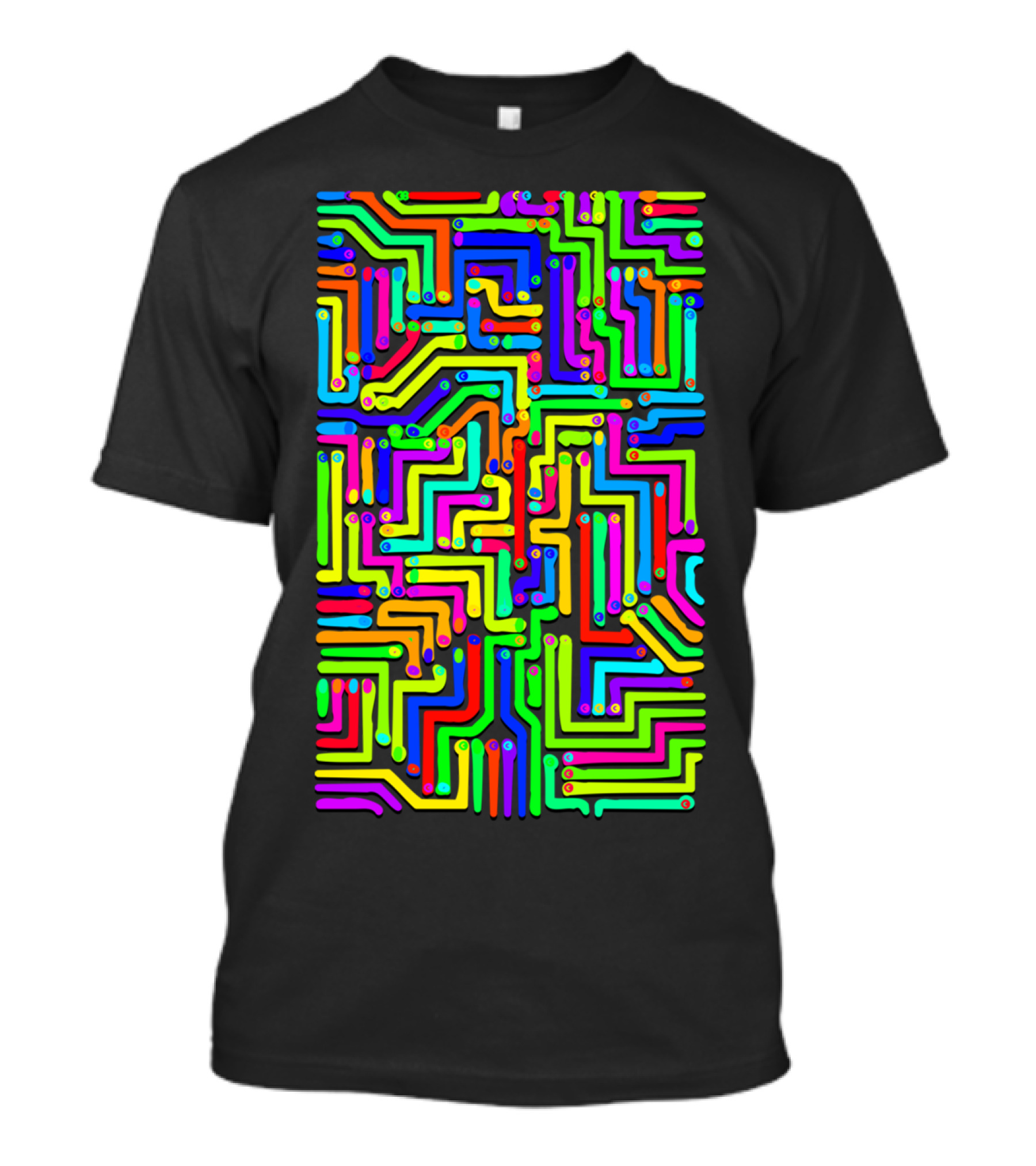Colorful Circuit Board Neon Maze Geometry T-Shirt