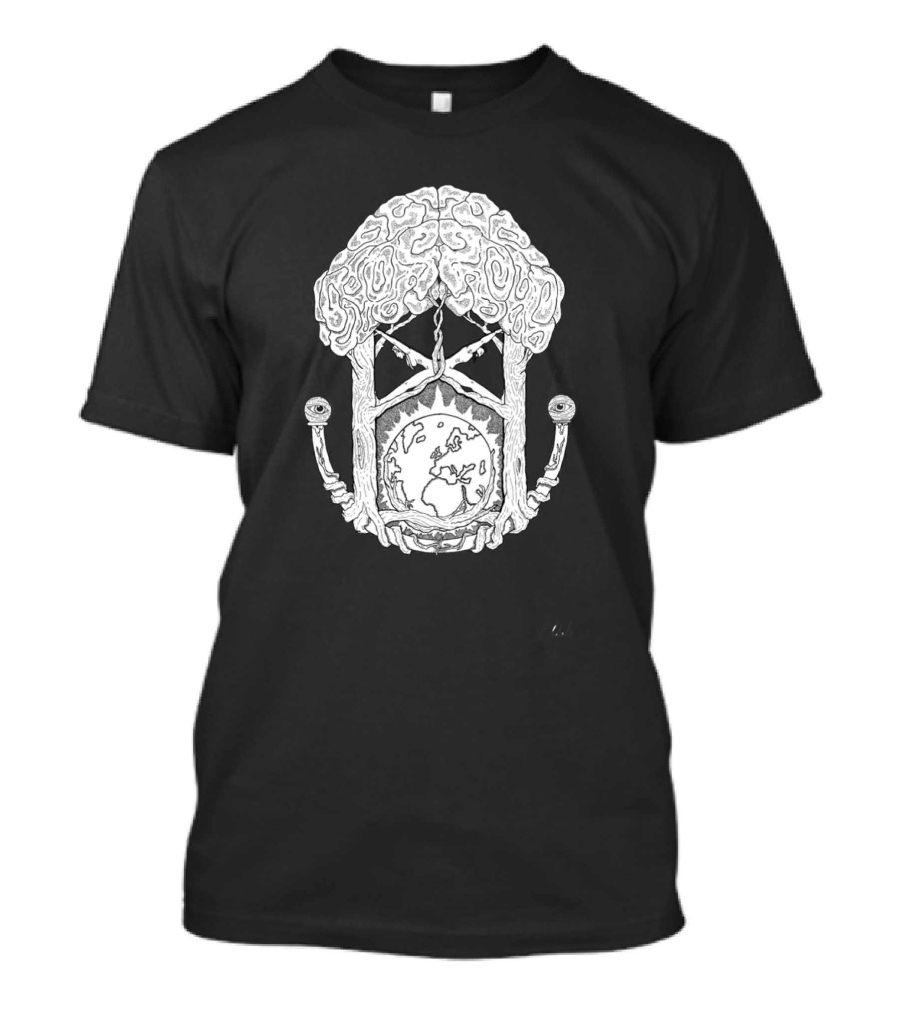 MANNAZ Od Brain Earth Hourglass Surreal T-Shirt