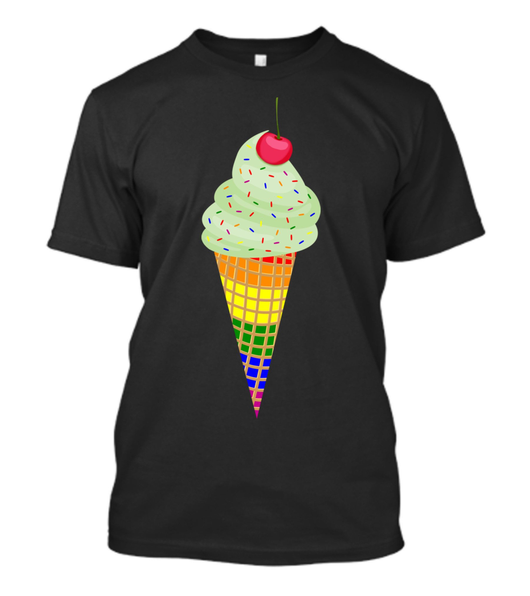 Colorful Rainbow Ice Cream Cone With Cherry And Sprinkles T-Shirt