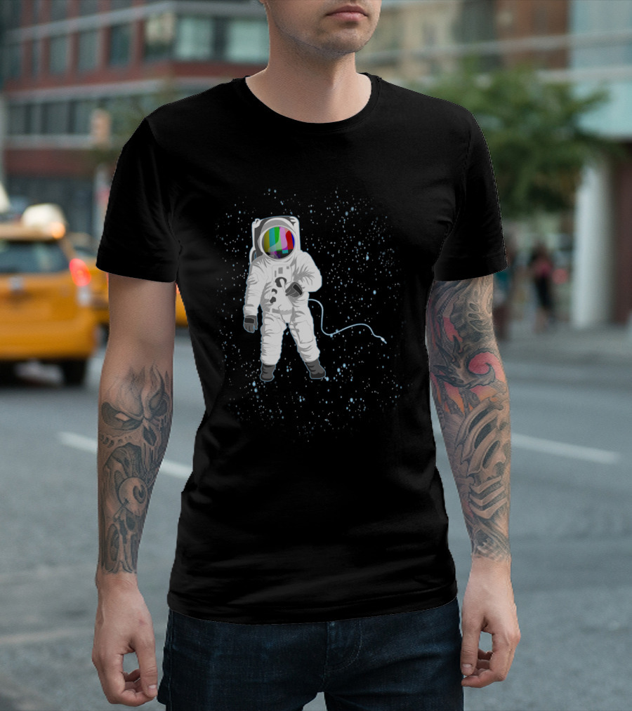 Space Visual Odyssey Astronaut with Retro Television Visor in Cosmic Void T-Shirt