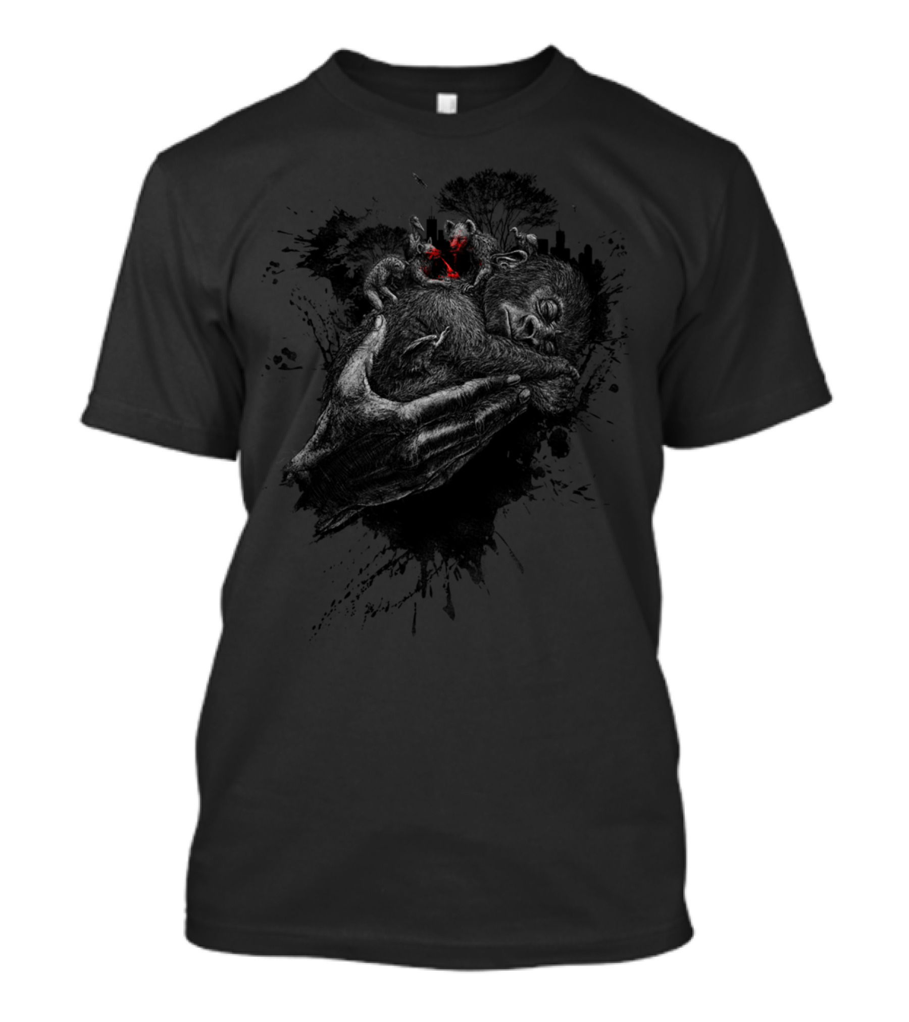 GORILLABABY Sleeping Comfort In Protective Hands Contrasting City T-Shirt