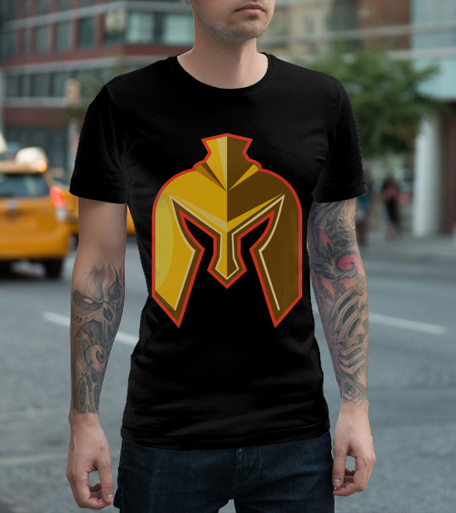 Spartan Helmet Symbol Bold Yellow Red Outline T-Shirt