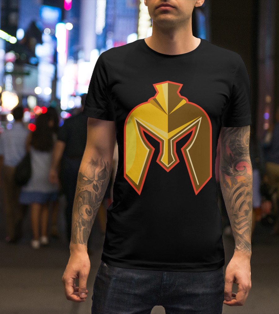 Spartan Helmet Symbol Bold Yellow Red Outline T-Shirt