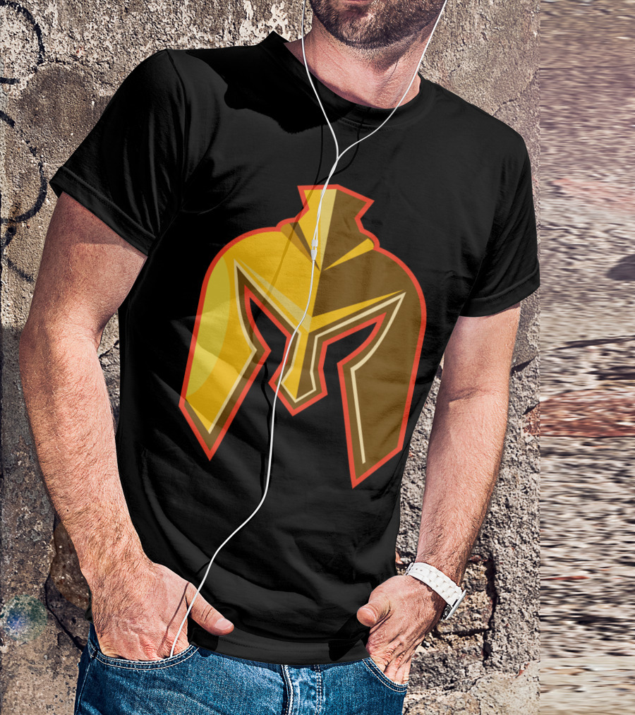 Spartan Helmet Symbol Bold Yellow Red Outline T-Shirt