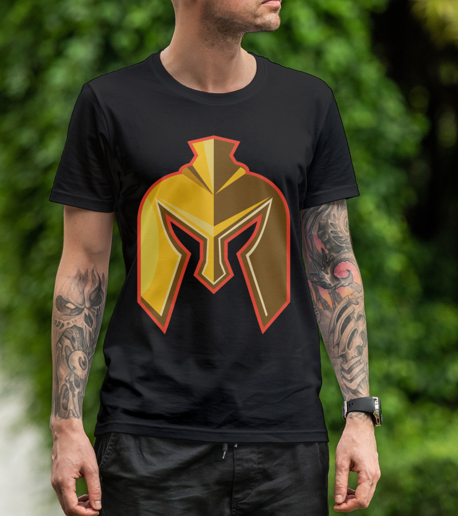 Spartan Helmet Symbol Bold Yellow Red Outline T-Shirt