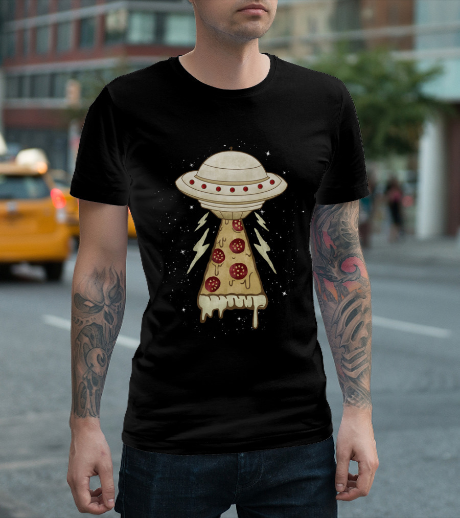 In Pizza I Believe UFO Pepperoni Beam T-Shirt