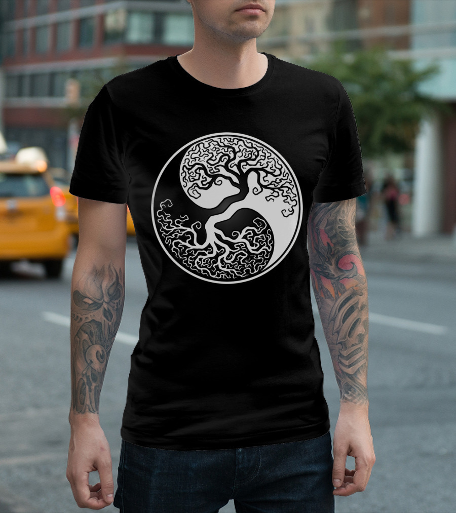Black and White Yin Yang Tree of Life T-Shirt