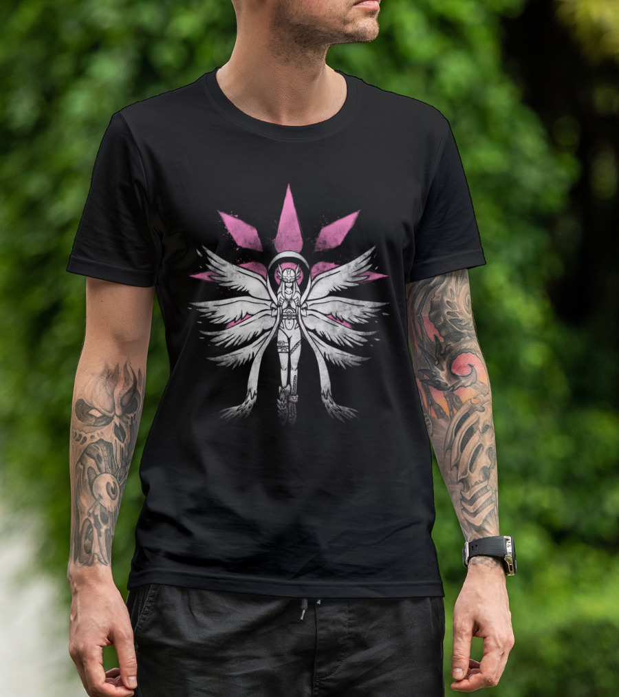 Graffiti Angel Of Light With Pink And White Wings Halo T-Shirt
