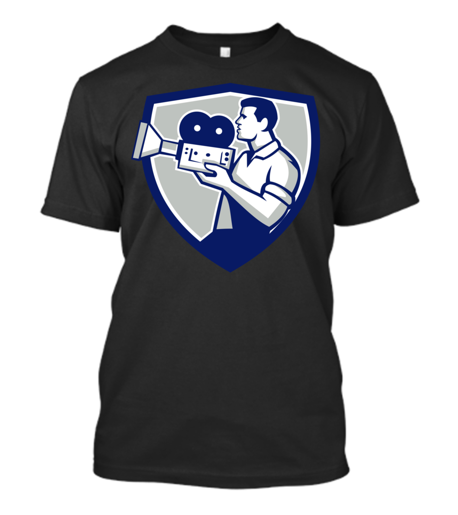 Cameraman Cradling Vintage Movie Camera Crest T-Shirt