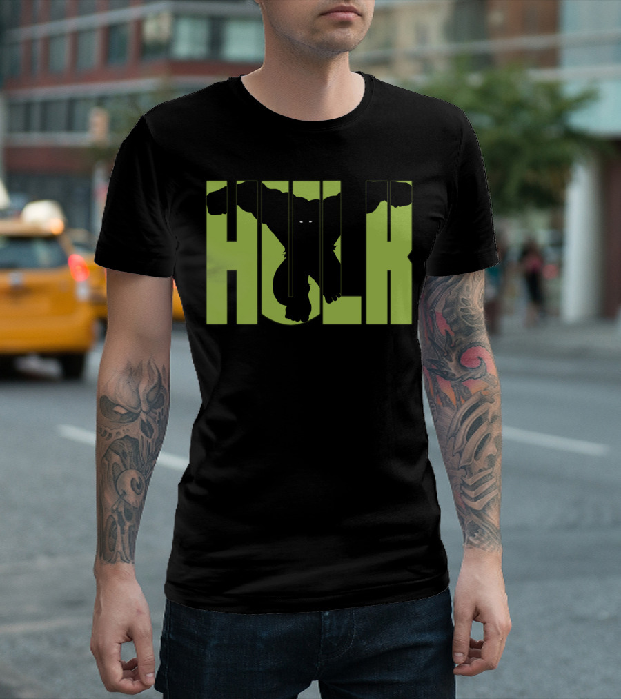 Hulk Bold Green Silhouette Inside Text T-Shirt