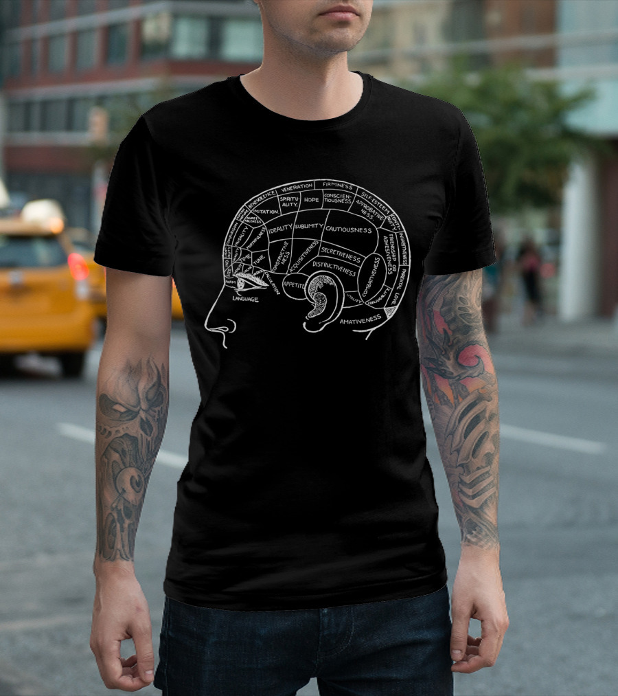 Phrenology Human Brain Functions Diagram with Emotional and Intellectual Faculties T-Shirt