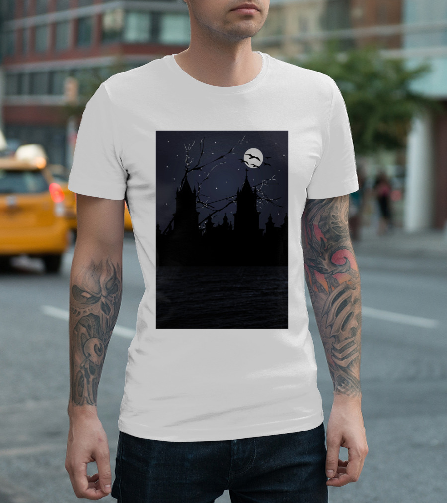 Dark Gothic Night with Moonlit Castle T-Shirt