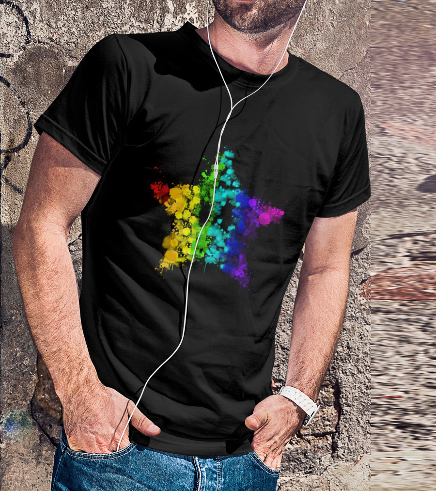 Graffiti Rainbow Splatter Star T-Shirt