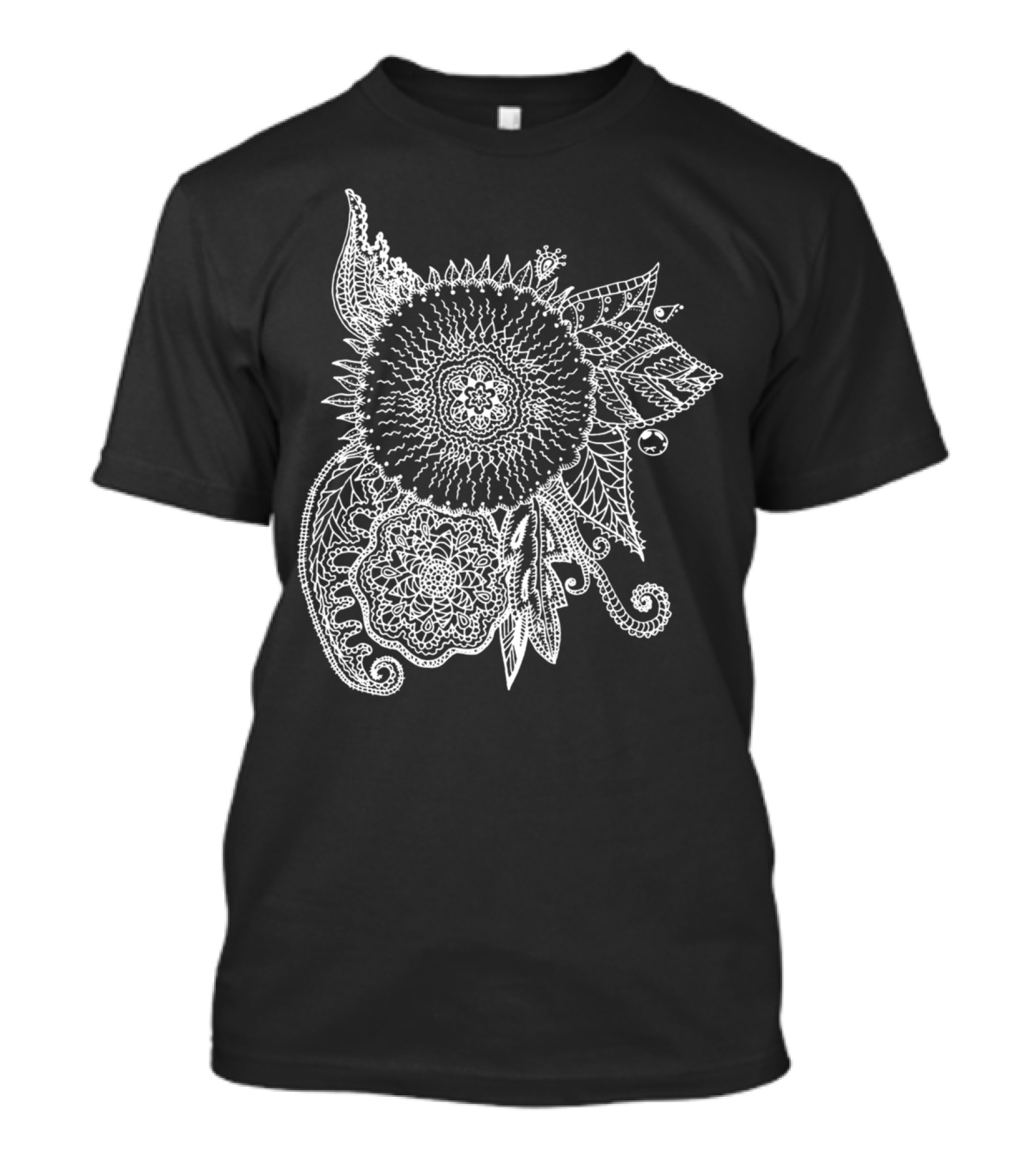 White Parakagara Floral Sunburst Mandala T-Shirt
