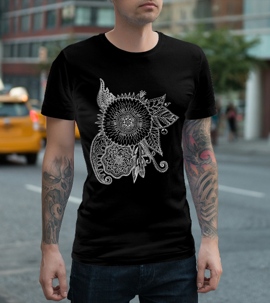 White Parakagara Floral Sunburst Mandala T-Shirt