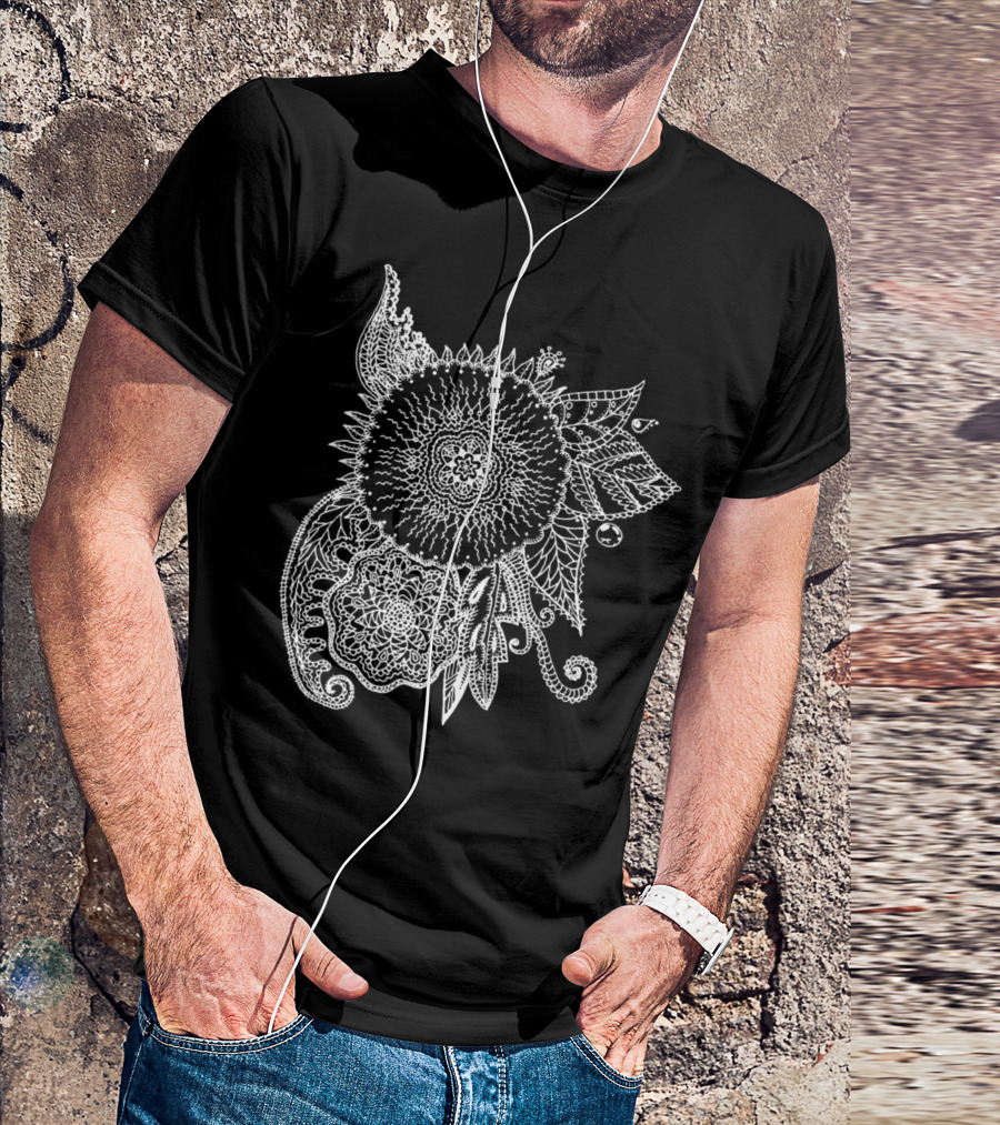 White Parakagara Floral Sunburst Mandala T-Shirt