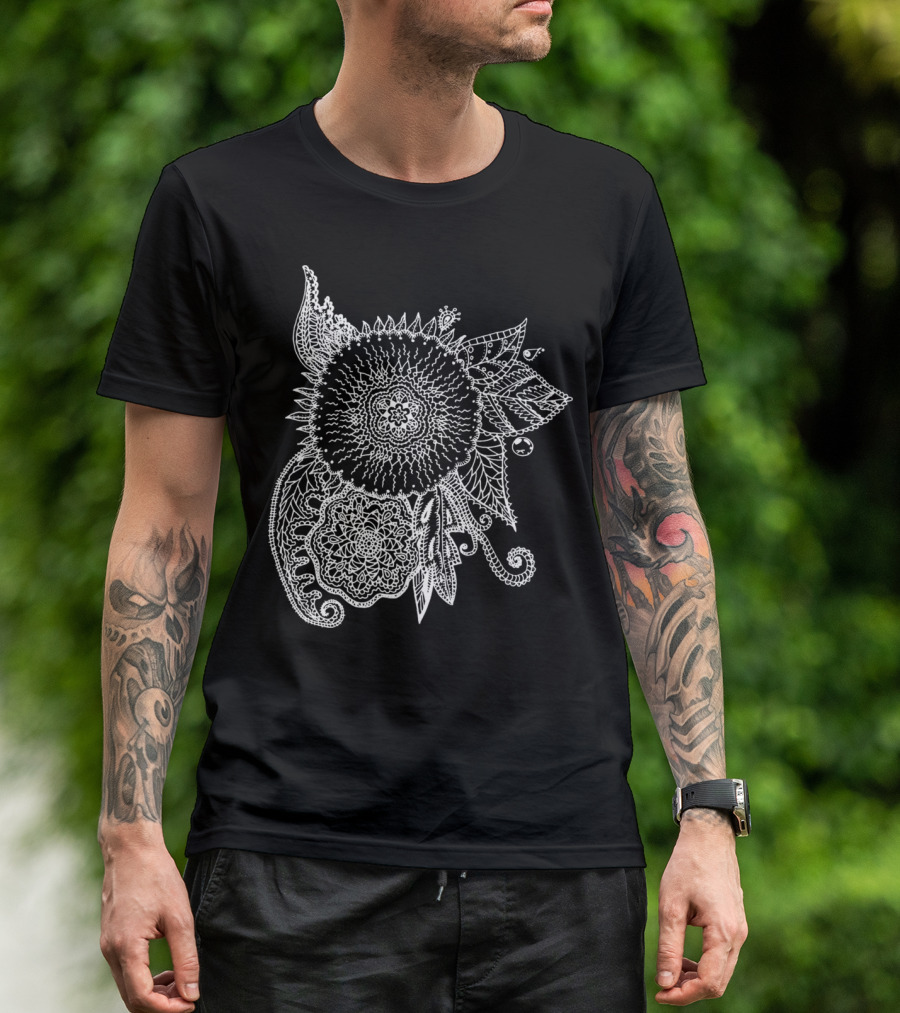 White Parakagara Floral Sunburst Mandala T-Shirt
