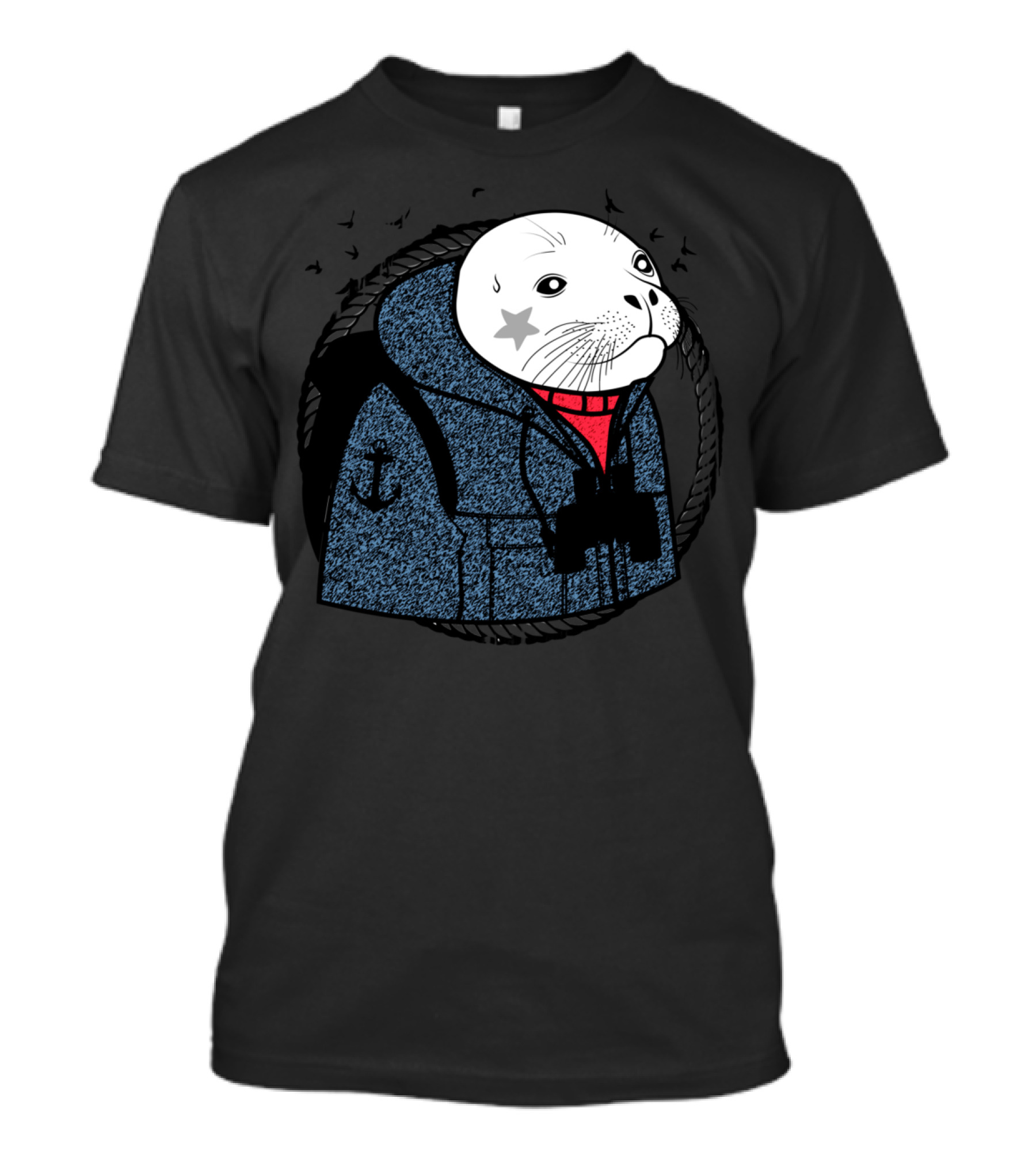 White Seal Maritime Sailor Cloaked In Nautical Attire With Star Marking T-Shirt