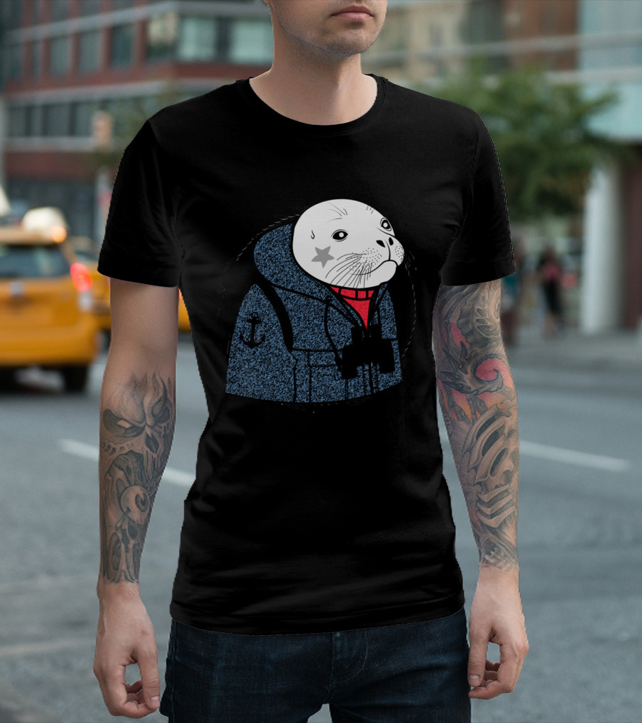White Seal Maritime Sailor Cloaked In Nautical Attire With Star Marking T-Shirt