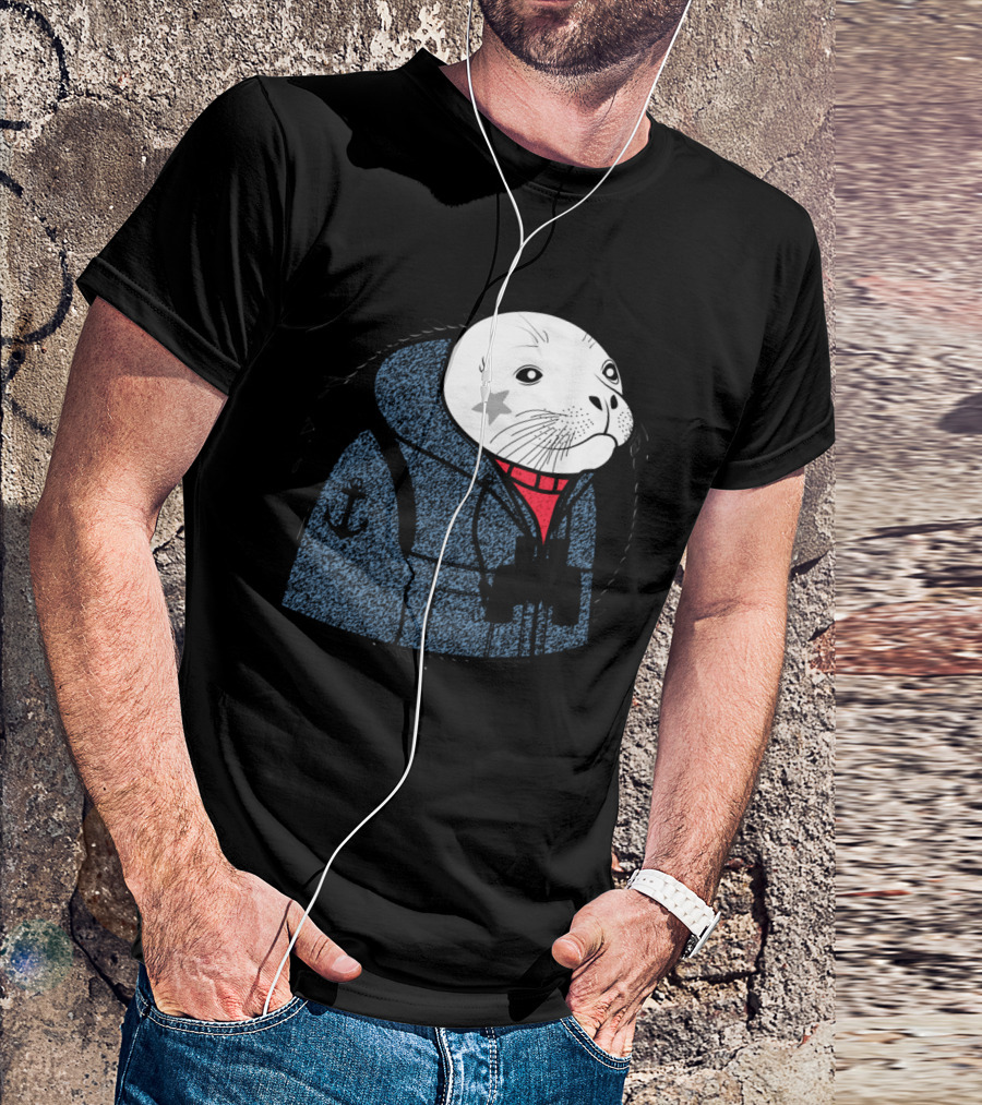 White Seal Maritime Sailor Cloaked In Nautical Attire With Star Marking T-Shirt