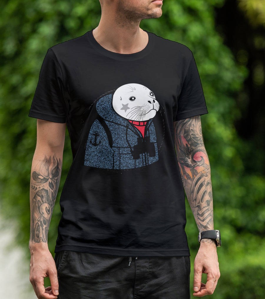 White Seal Maritime Sailor Cloaked In Nautical Attire With Star Marking T-Shirt