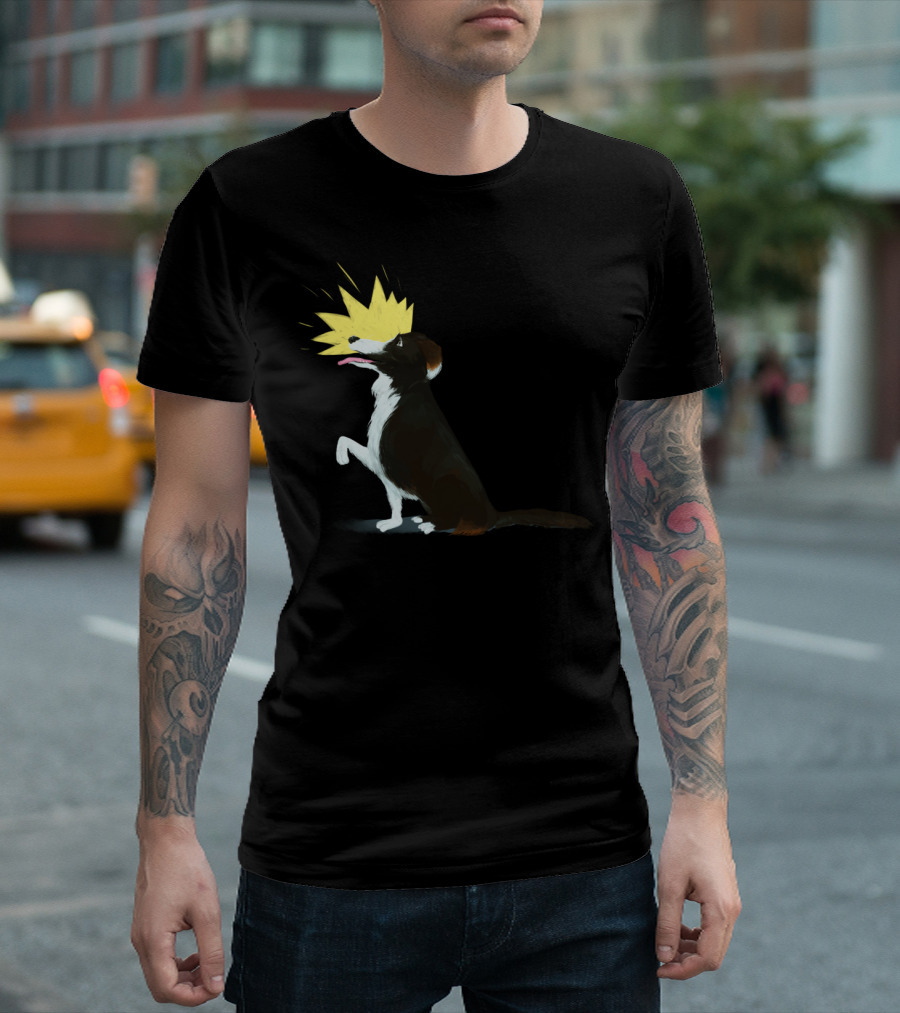 Fun Border Collie Dog With Yellow Burst T-Shirt