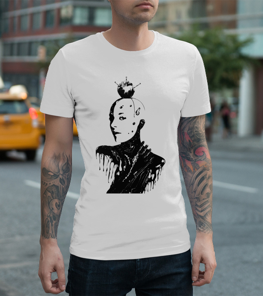 Pain Inside Dripping Portrait With Apple And Needles T-Shirt