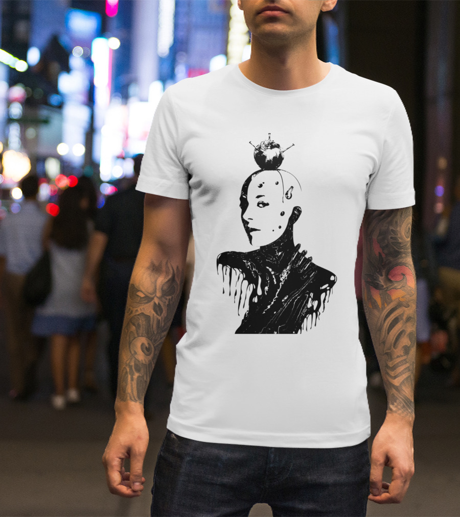 Pain Inside Dripping Portrait With Apple And Needles T-Shirt