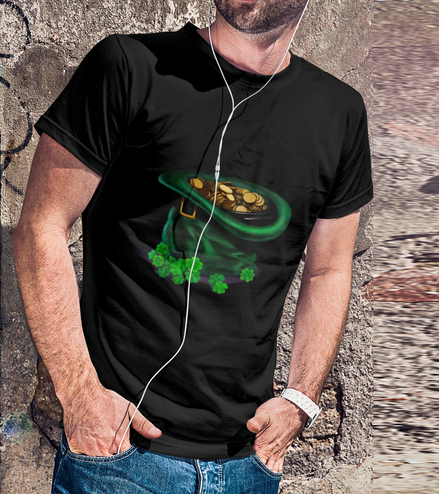 In The End Of The Rainbow Gold Coins In Green Hat With Shamrocks T-Shirt