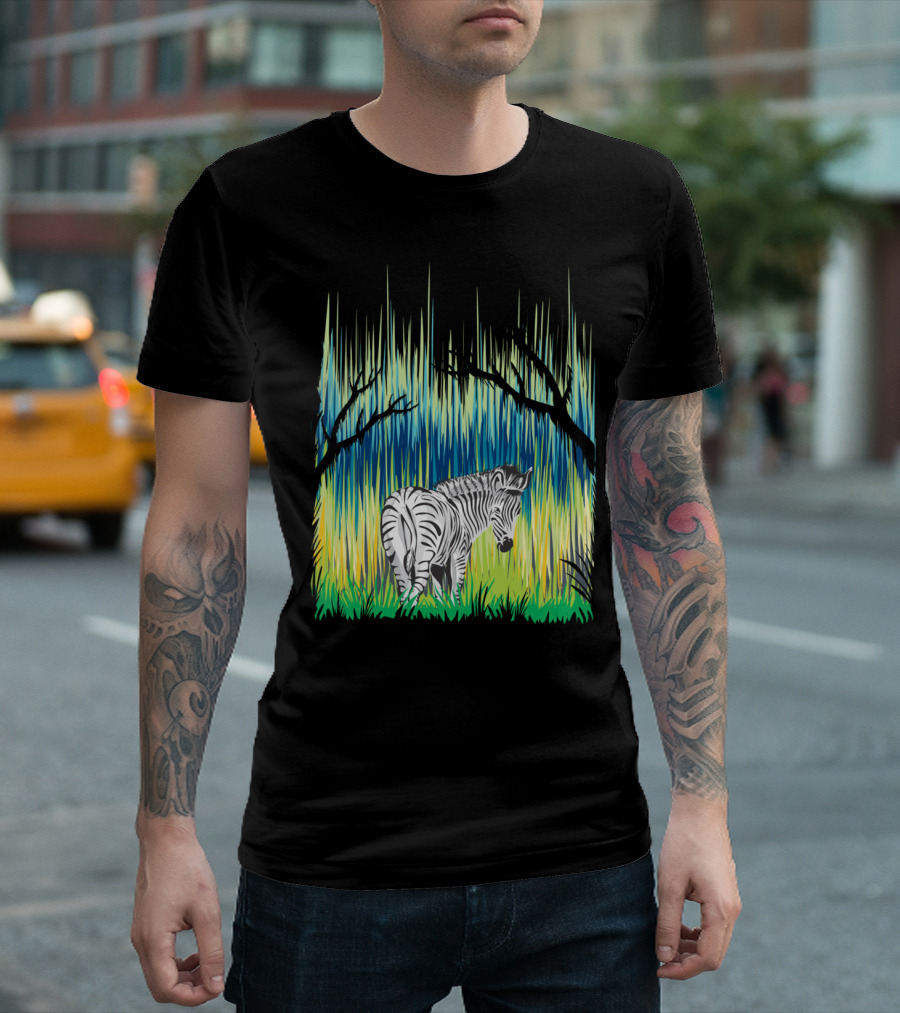 IN THE FOREST Zebra Amongst Vibrant Stripes And Trees T-Shirt