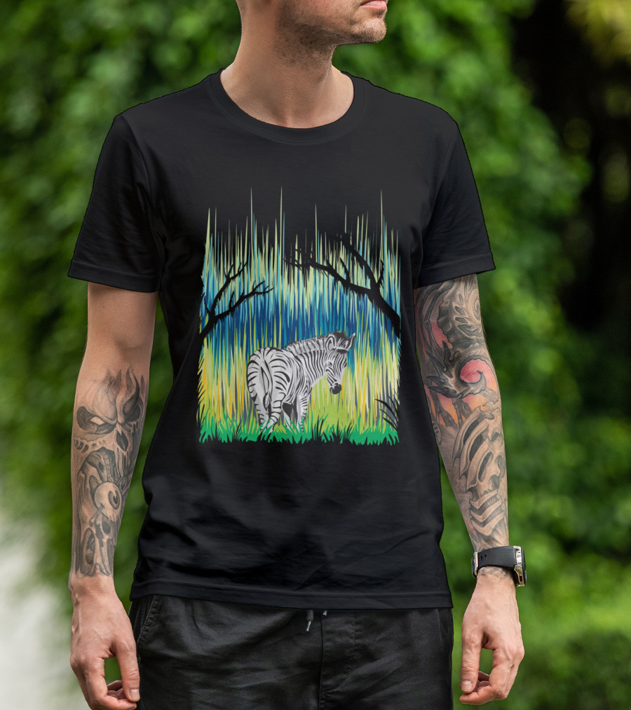 IN THE FOREST Zebra Amongst Vibrant Stripes And Trees T-Shirt