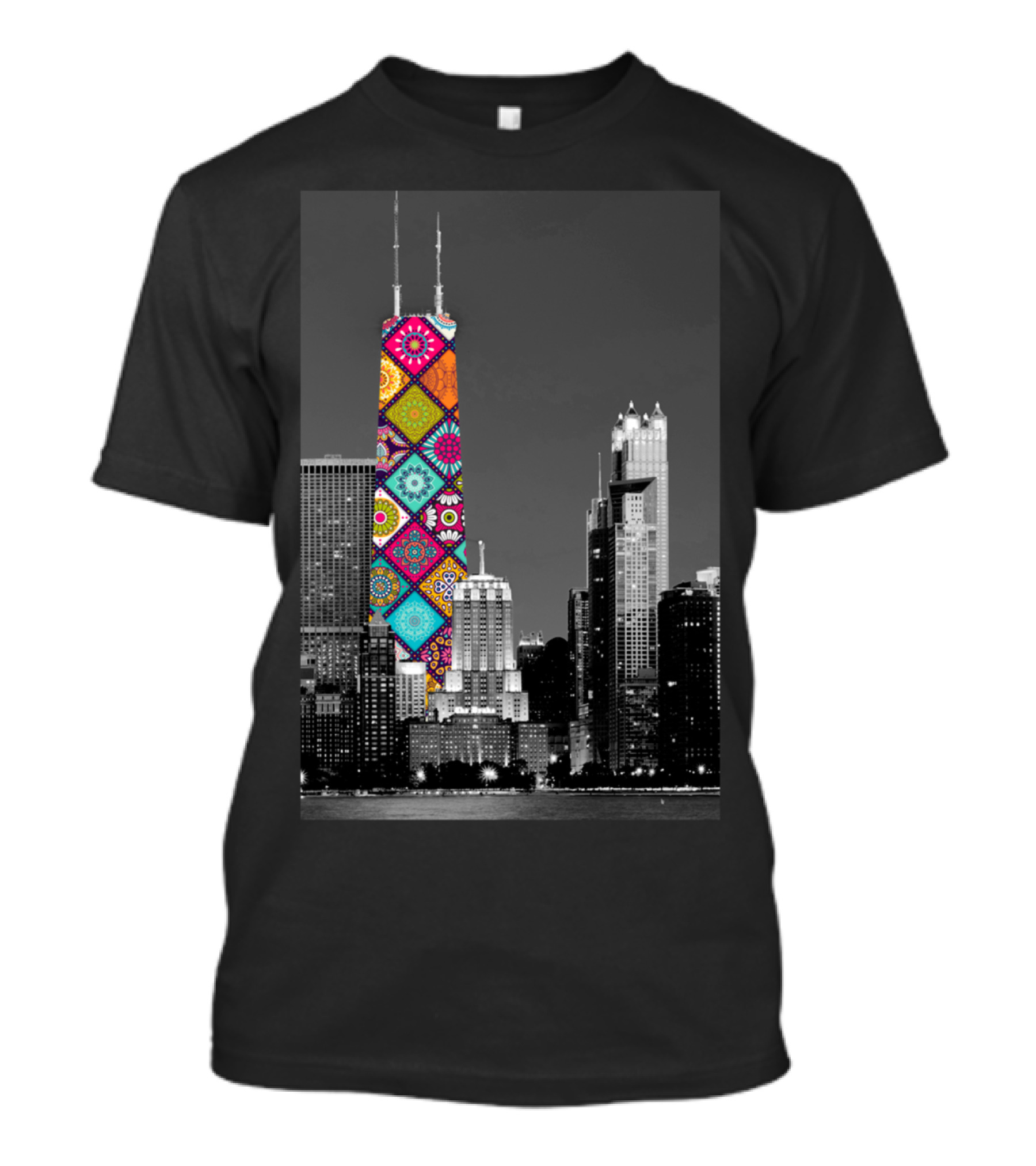 Funky Landmark Chicago Hancock Colorful Pattern Skyscraper T-Shirt