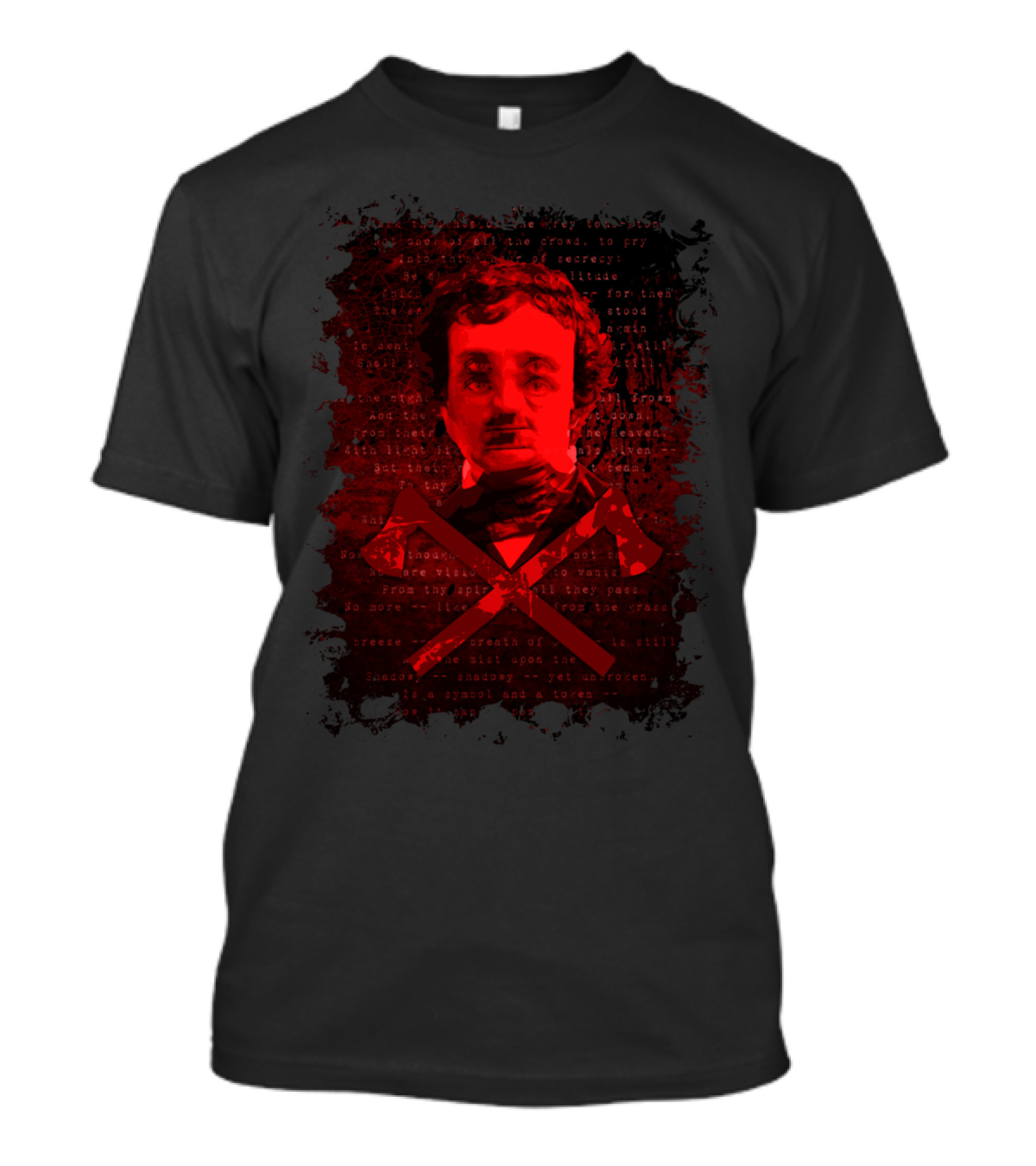 Spirits Of The Dead Edgar Allan Poe Red Portrait With Crossed Axes T-Shirt